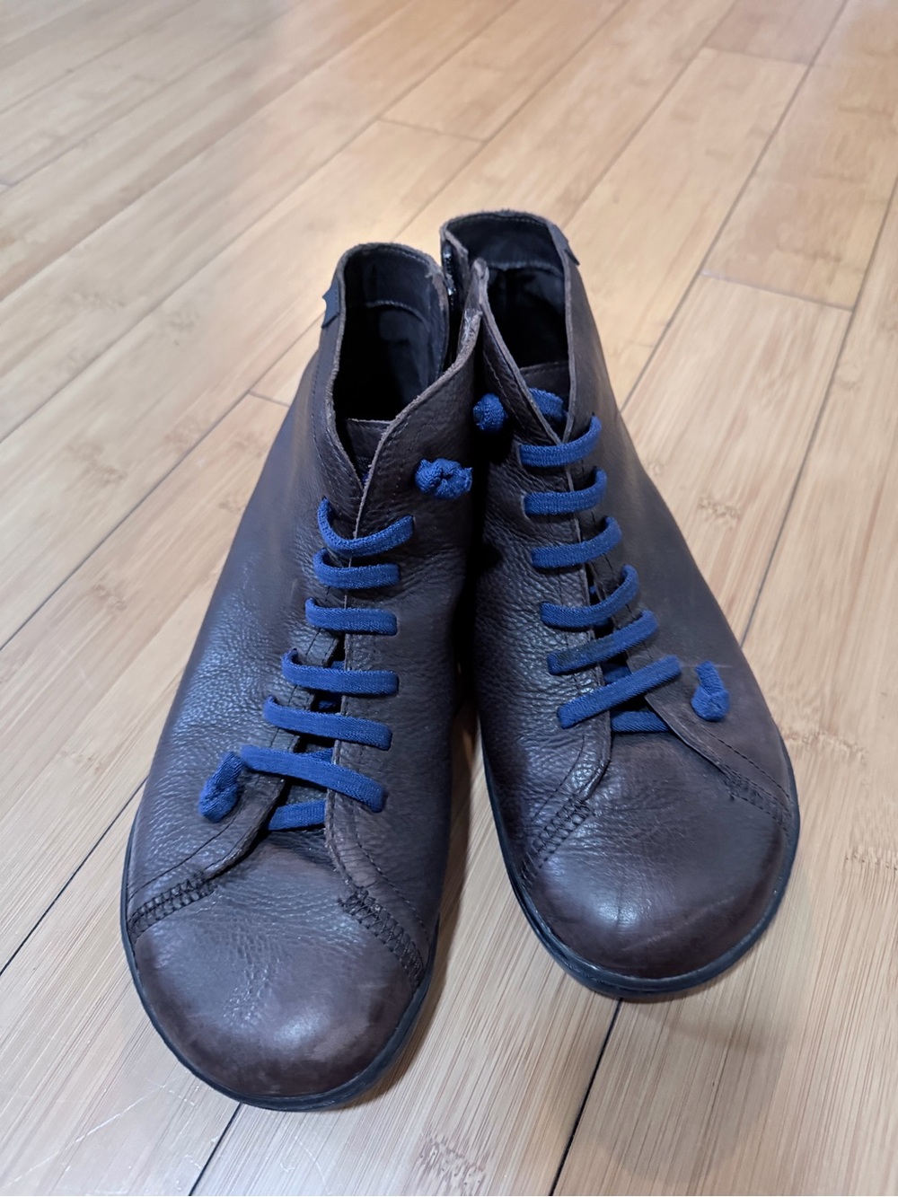 Camper Brown Leather Chukka Boots with Blue Laces